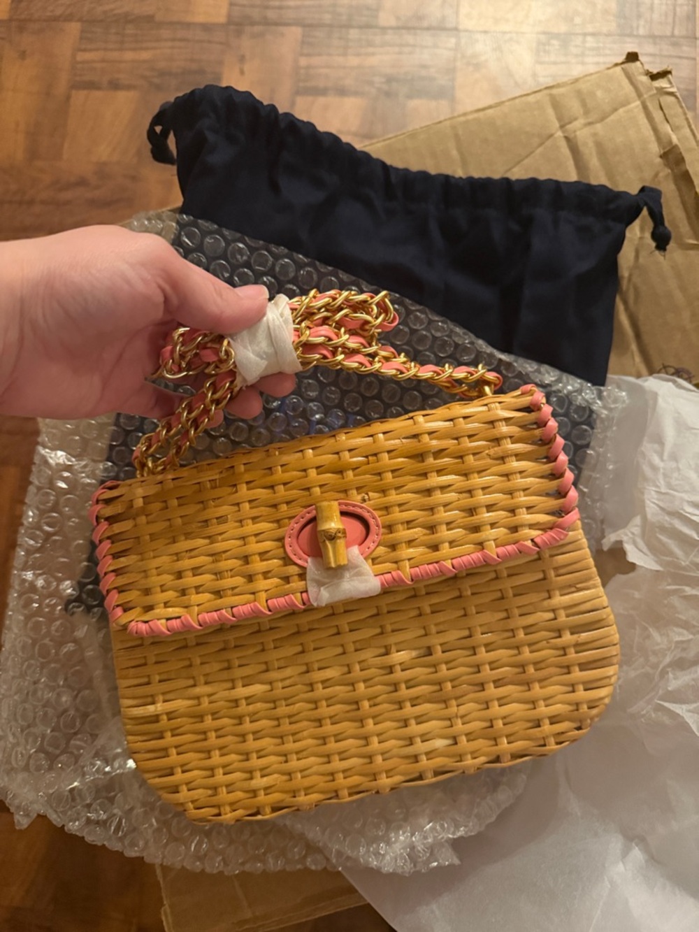 Waverly Wicker Handbag - Color Natural/Rose Pink - Picture 5 of 6